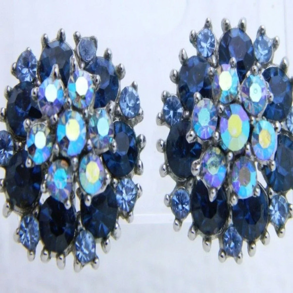 CROWN TRIFARI Blue Rhinestone  Earrings - Picture 2 of 4